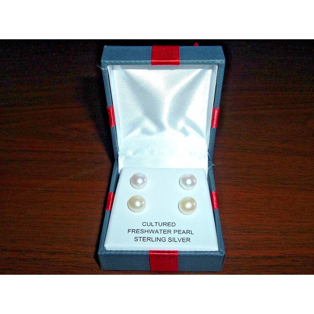 New 2 Pairs of Sterling Silver Cultured Freshwater Pearl Earrings White & Cream